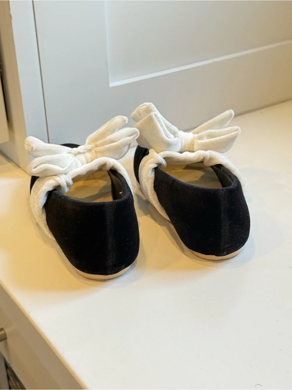 Janie and Jack Black Velvet Mary Jane Shoes with White Bow